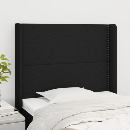 Tăblie de pat cu aripioare, negru, 93x16x118/128 cm, textil