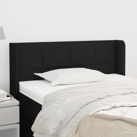 Tăblie de pat cu aripioare negru 93x16x78/88 cm textil