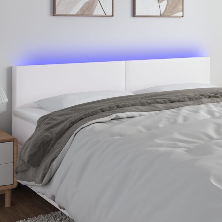 Tăblie de pat cu LED, alb, 180x5x78/88 cm, piele ecologică