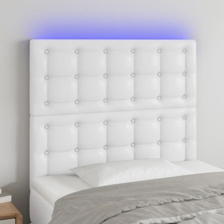Tăblie de pat cu LED, alb, 80x5x118/128 cm, piele ecologică