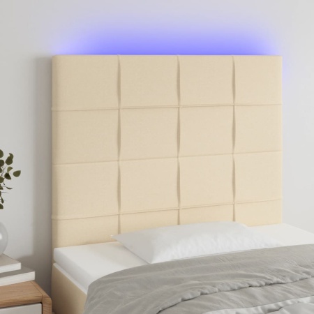 Tăblie de pat cu LED, crem, 90x5x118/128 cm, textil