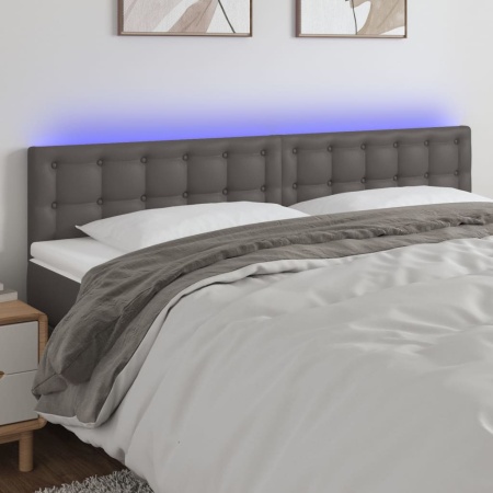 Tăblie de pat cu LED, gri, 180x5x78/88 cm, piele ecologică