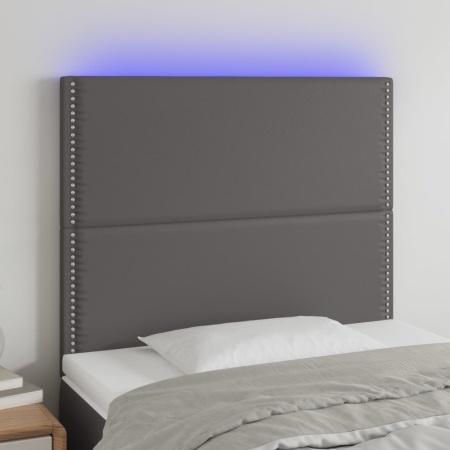 Tăblie de pat cu LED, gri, 90x5x118/128 cm, piele ecologică