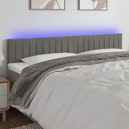 Tăblie de pat cu LED, gri deschis, 200x5x78/88 cm, catifea
