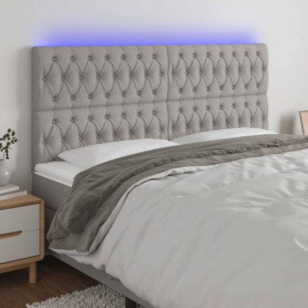 Tăblie de pat cu LED, gri deschis, 200x7x118/128 cm, textil