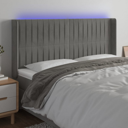 Tăblie de pat cu LED, gri deschis, 203x16x118/128 cm, catifea - Img 1