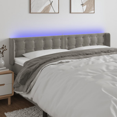 Tăblie de pat cu LED, gri deschis, 203x16x78/88 cm, catifea
