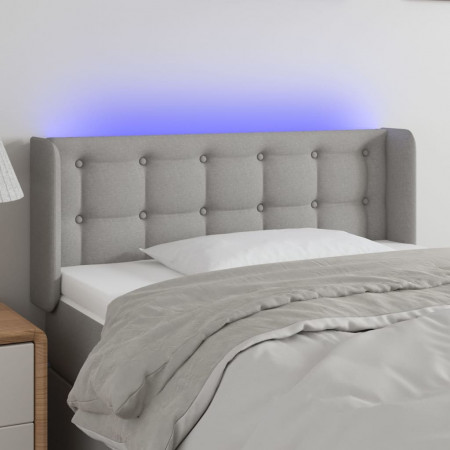 Tăblie de pat cu LED, gri deschis, 93x16x78/88 cm, textil