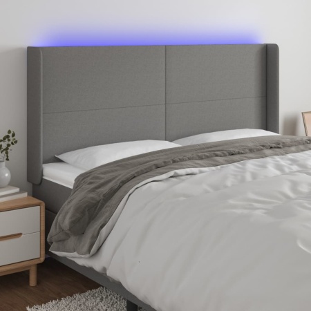 Tăblie de pat cu LED, gri închis, 183x16x118/128 cm, textil