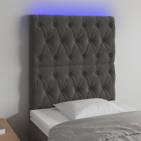 Tăblie de pat cu LED, gri închis, 80x7x118/128 cm, catifea