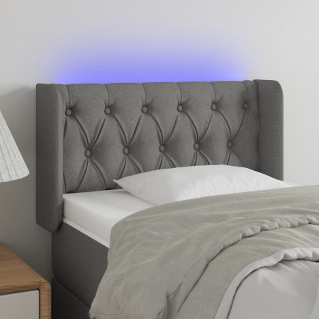 Tăblie de pat cu LED, gri închis, 83x16x78/88 cm, textil