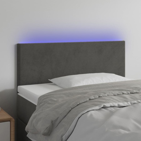 Tăblie de pat cu LED, gri închis, 90x5x78/88 cm, catifea