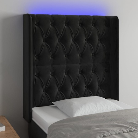 Tăblie de pat cu LED, negru, 83x16x118/128 cm, catifea