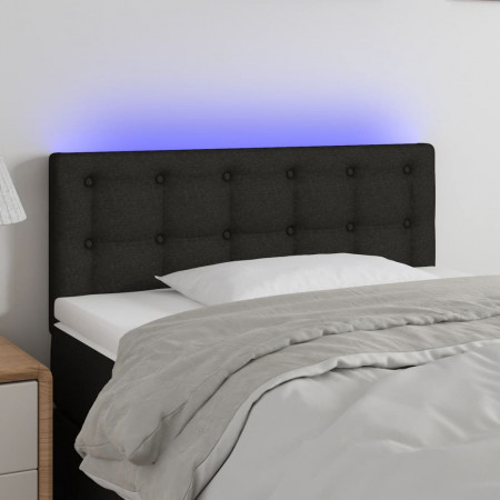 Tăblie de pat cu LED, negru, 90x5x78/88 cm, textil