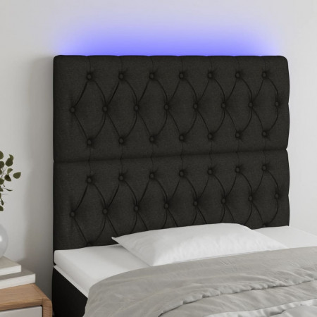 Tăblie de pat cu LED, negru, 90x7x118/128 cm, textil
