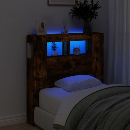 Tăblie de pat cu LED, stejar fumuriu, 100x18,5x103,5 cm, lemn