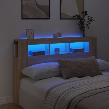 Tăblie de pat cu LED, stejar sonoma, 160x18,5x103,5 cm, lemn