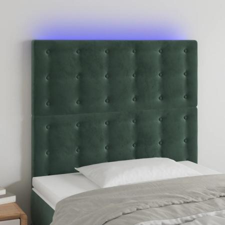 Tăblie de pat cu LED, verde închis, 80x5x118/128 cm, catifea