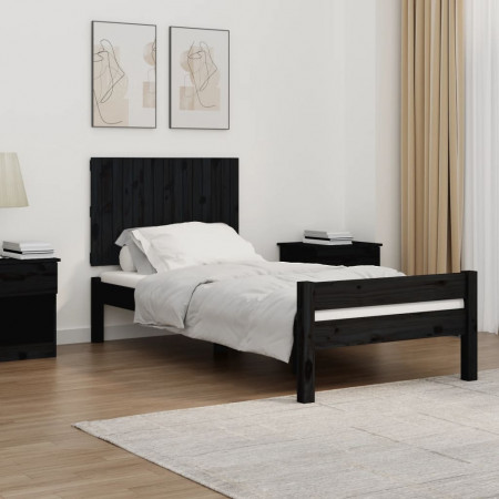 Tăblie de pat pentru perete, negru, 95,5x3x60cm, lemn masiv pin