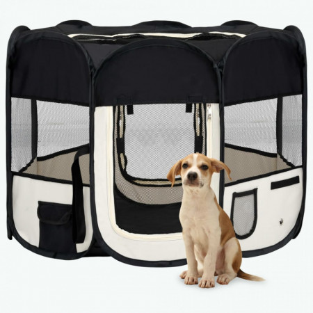 Țarc de câini pliabil cu sac de transport, negru, 90x90x58 cm - Img 1
