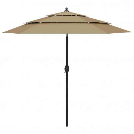 Umbrelă de soare 3 niveluri, stâlp aluminiu, gri taupe, 2,5 m