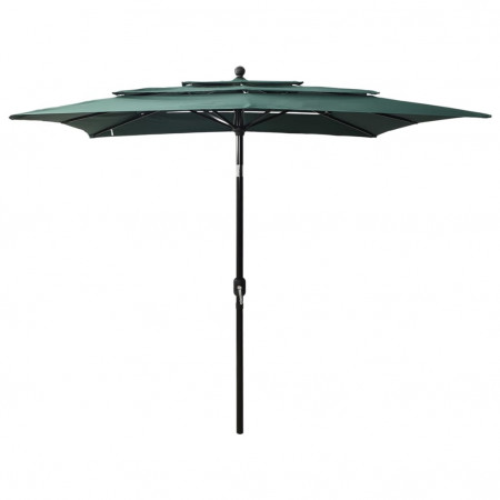 Umbrelă de soare 3 niveluri, stâlp aluminiu, verde, 2,5x2,5 m - Img 1