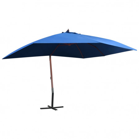 Umbrelă de soare suspendată, stâlp lemn, albastru, 400 x 300 cm - Img 1