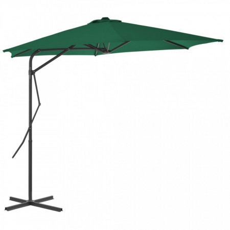 Umbrelă soare de exterior cu stâlp din oțel, verde, 300 cm
