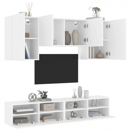 Unități TV de perete, 5 piese, alb, lemn prelucrat