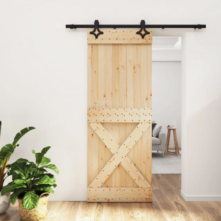 Ușă glisantă cu set de feronerie 80x210 cm, lemn masiv de pin - Img 1