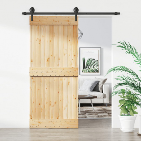 Ușă glisantă cu set feronerie, 90x210 cm, lemn masiv de pin - Img 1