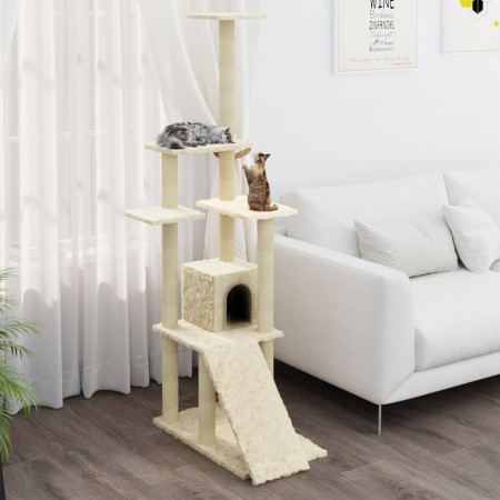 Ansamblu pisici, stâlpi din funie sisal, crem, 155 cm