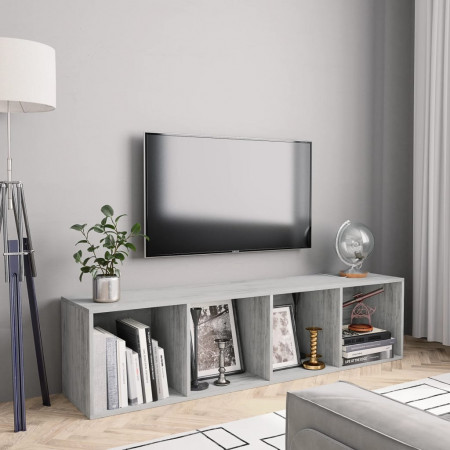Bibliotecă/Comodă TV, gri beton, 143 x 30 x 36 cm