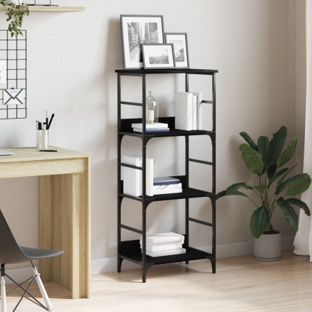 Bibliotecă Negru Stejar 50x33x117,5 cm Lemn Prelucrat și Oțel