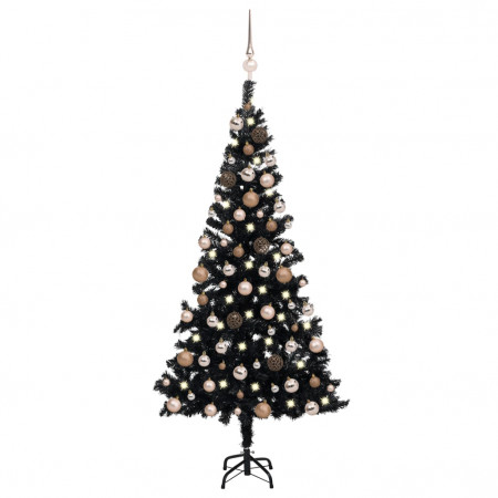 Brad de Crăciun artificial cu LED-uri/globuri negru 120 cm PVC - Img 1