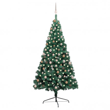 Brad de Crăciun artificial jumătate LED & globuri verde 210 cm