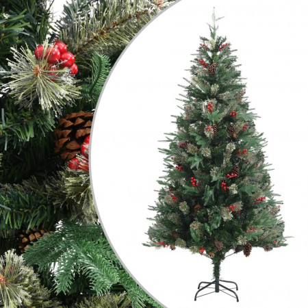 Brad de Crăciun cu conuri de pin, verde, 225 cm, PVC&amp;PE - Img 1