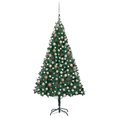 Brad de Crăciun pre-iluminat cu set globuri, verde, 210 cm, PVC