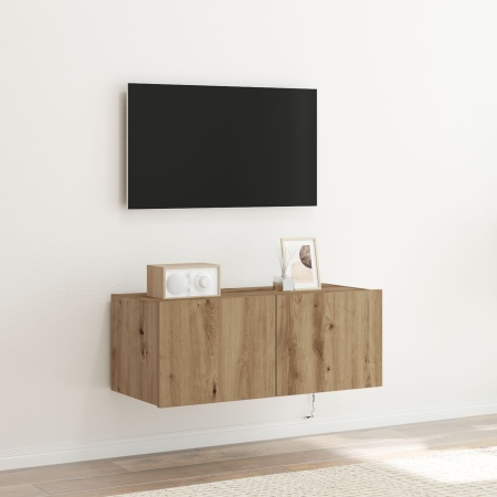 Cabinet de perete pentru TV cu lumini LED Stejar Artisan 80x35x31 cm