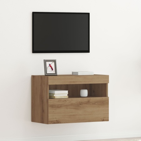 Cabinet de televizor cu lumini LED Stejar Artisan 60x30x40 cm