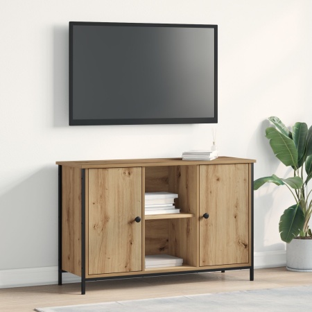 Cabinet TV Negru Stejar 101x35x65 cm Lemn Compus și Oțel