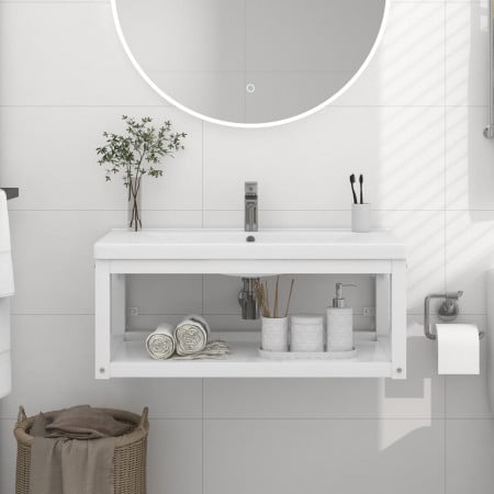 Cadru chiuvetă de baie pentru perete, alb, 79x38x31 cm, fier