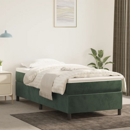Cadru de pat box spring, verde închis, 90x200 cm, catifea