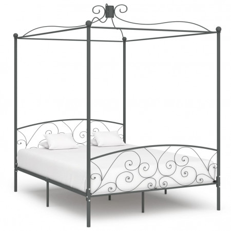 Cadru de pat cu baldachin, gri, 160 x 200 cm, metal - Img 1