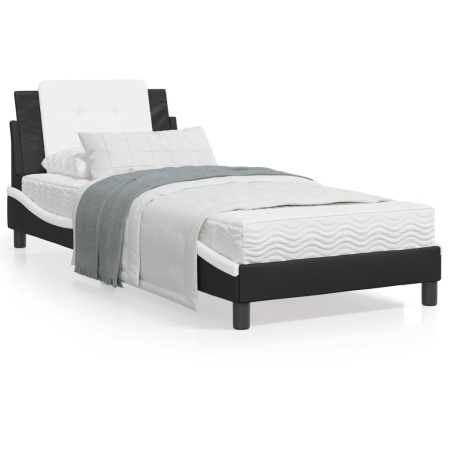 Cadru de pat cu LED, negru și alb, 100x200 cm, piele ecologică