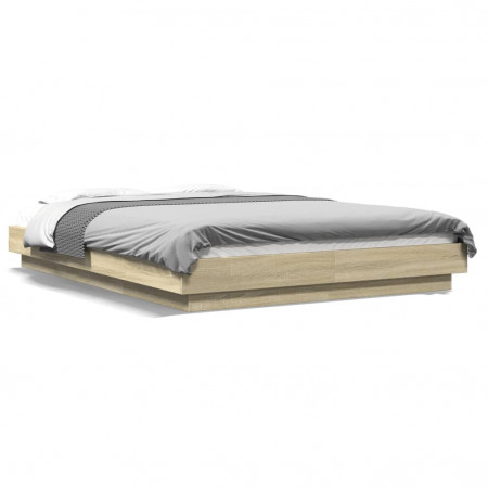 Cadru de pat cu LED stejar sonoma 140x200 cm lemn prelucrat