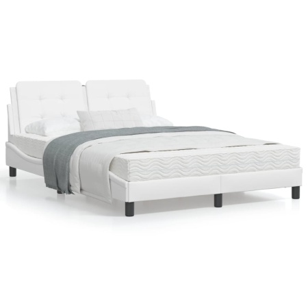 Cadru de pat cu lumini LED, alb, 120x200 cm, piele ecologică