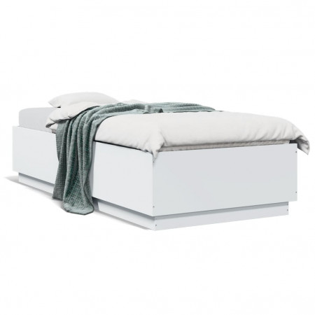 Cadru de pat cu lumini LED, alb, 90x200 cm, lemn prelucrat