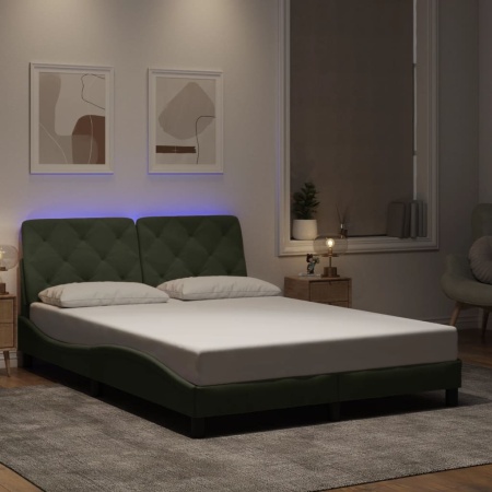 Cadru de pat cu lumini LED, gri deschis, 140x200 cm, catifea
