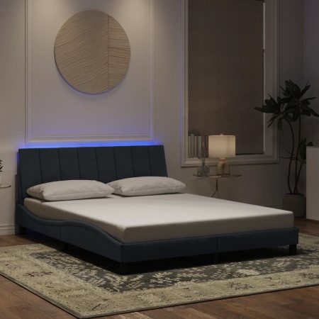 Cadru de pat cu lumini LED, gri închis, 160x200 cm, catifea